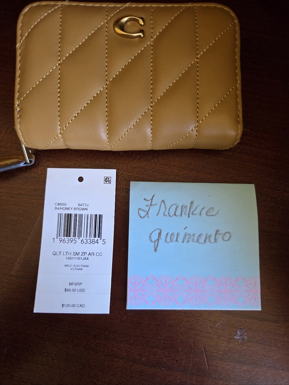 Coach Honey Brown Quilted Zip Card Case
